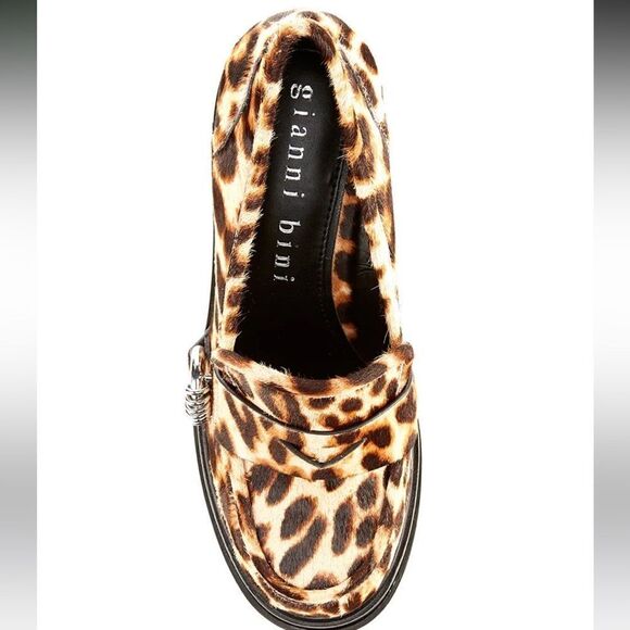Leopard Print Faux Calf Hair Platform Loafers - Picture 6 of 6